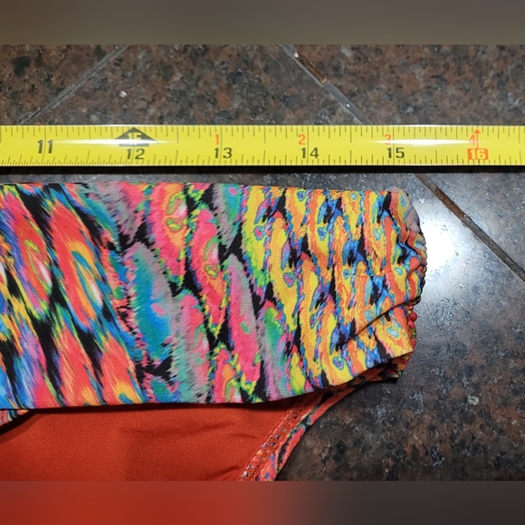Medium PILYQ Peacock Pattern Bikini Bottoms Multicolor Orange Blue Pink - Picture 7 of 7
